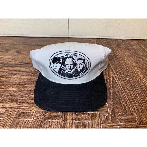 Vintage Three Stooges Snapback Hat Adjustable White Moe Larry Curley Annco 90s - Picture 1 of 8